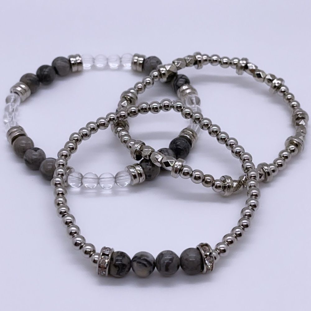 Wool + Pepper Co. Silver & Marble Bracelet Stack